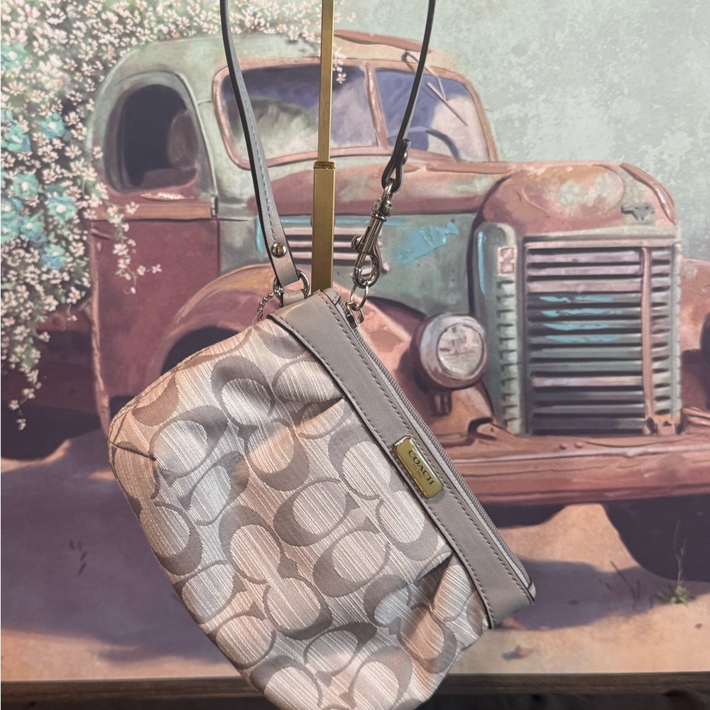 Coach Signature Wristlet in Silver NWT